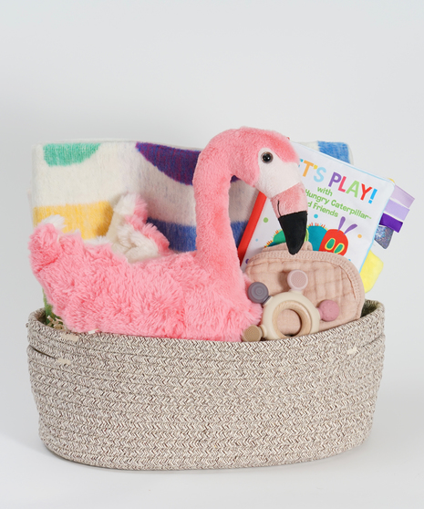 Flamingo New Baby Basket - Choice of Blanket