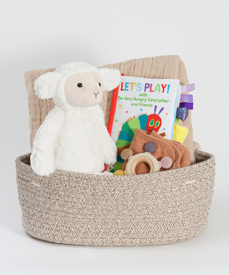 Lamb New Baby Basket - Choice of Blanket