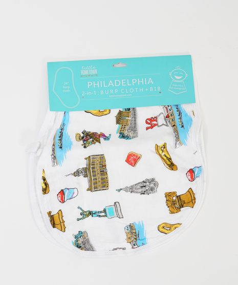 philadelphia themed bib and burp cloth