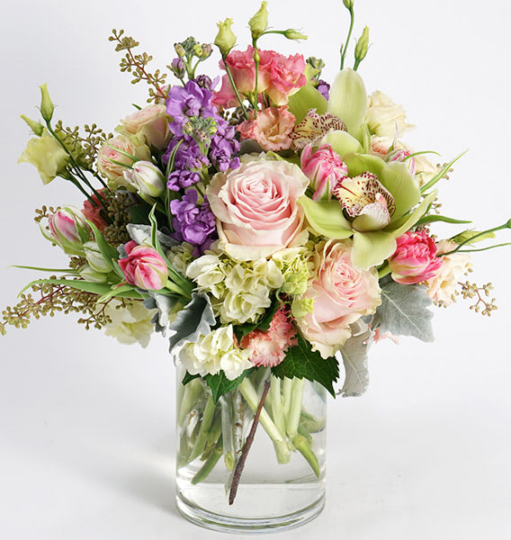 A colorful, mixed floral arrangements